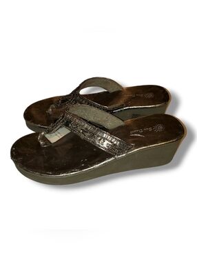 Sun Dance Metallic Bronze Beaded Wedge Sandals